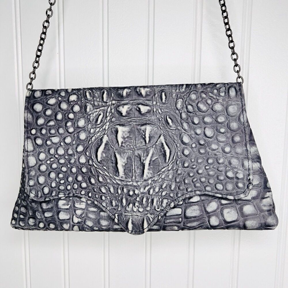 KEMESTRY Alligator Croc Pattern Leather Clutch Shoulder Grey Bag Magnetic USA